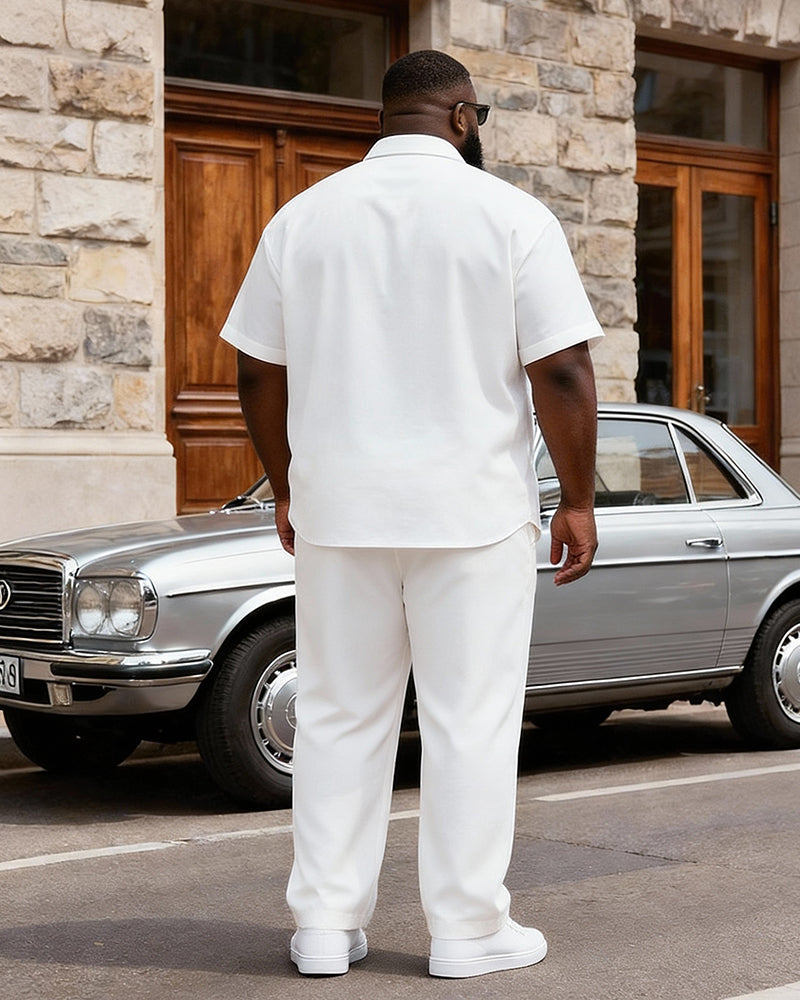 Big & Tall Men's Retro Court Style Printed Short Sleeve Shirt Trousers Set