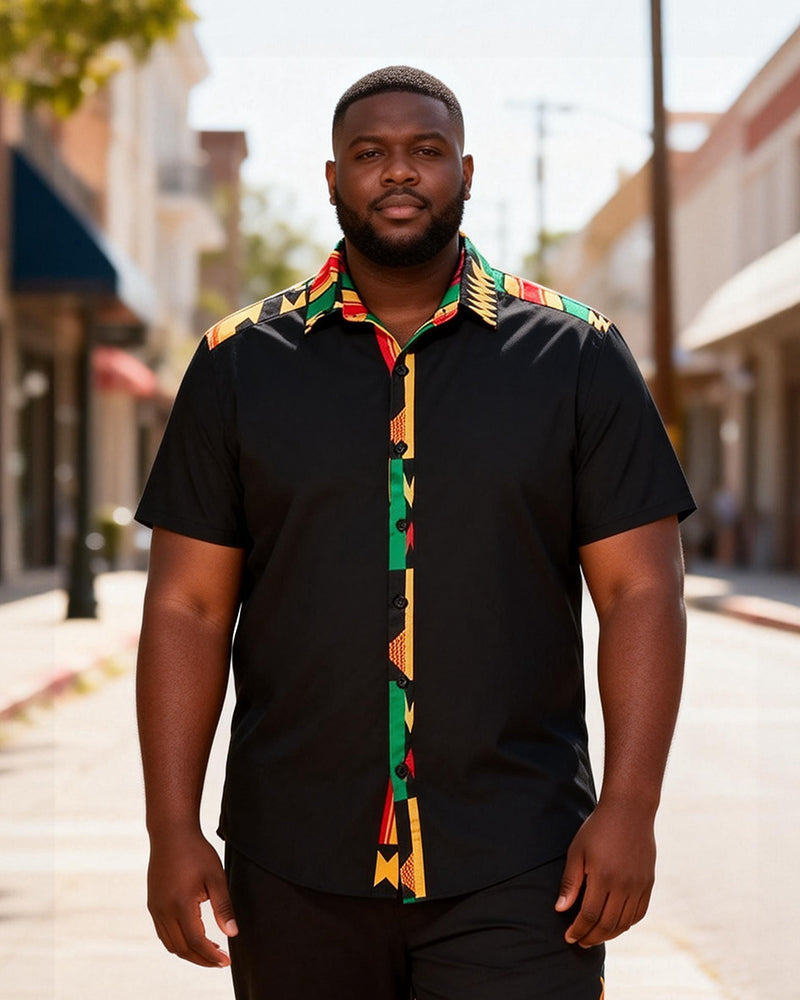 Big & Tall Men's Pan-African Ribbon-Trimmed Printed Short-Sleeved Shirt