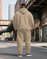 Big & Tall Men's Khaki Three-Dimensional Zipper Decorative Printed Hoodie Set