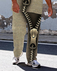 Big & Tall Men's Vintage Khakis Double Zip Printed T-Shirt Pants Set