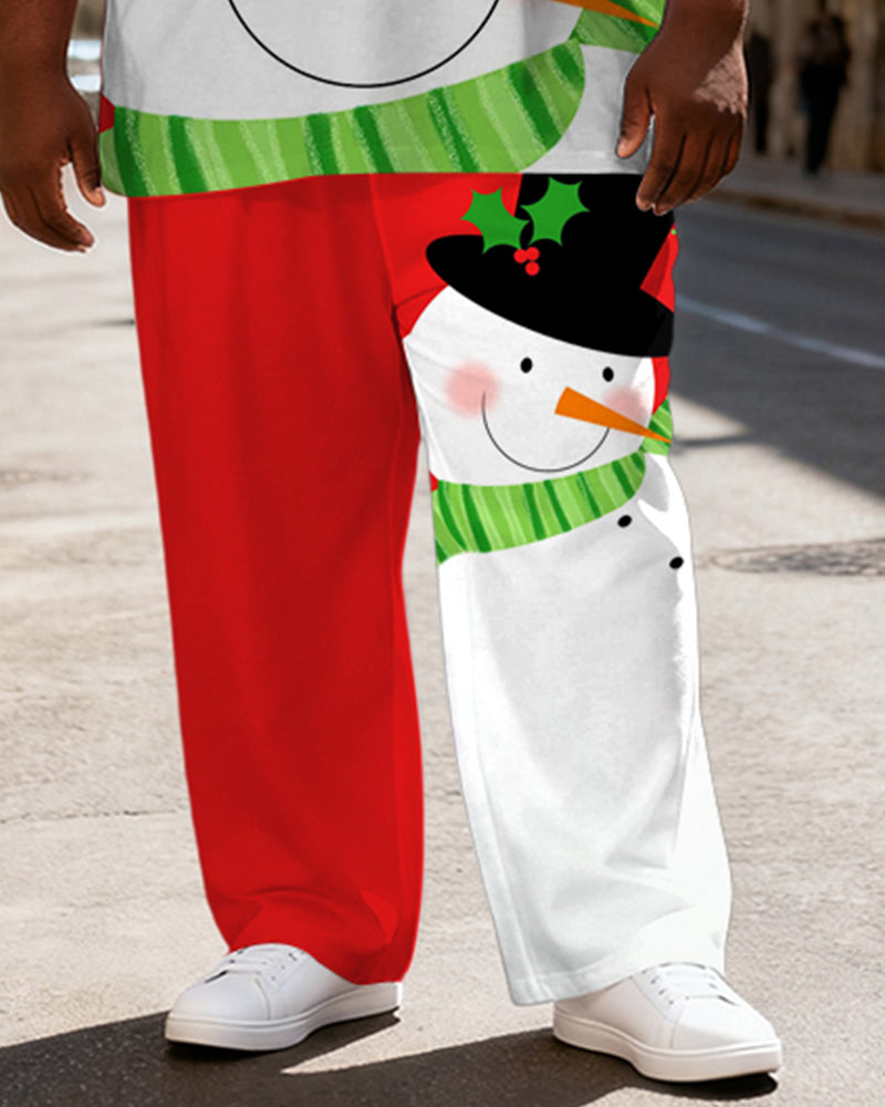 Big & Tall Men's Red Bottom Snowman Printed T-Shirt Pants Set