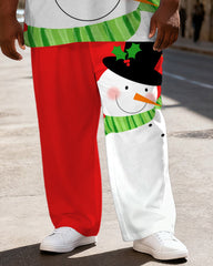 Big & Tall Men's Red Bottom Snowman Printed T-Shirt Pants Set