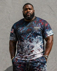 Big & Tall Men's American Flag Tie Dye Camouflage Print Crewneck Short Sleeve T-Shirt Shorts Set