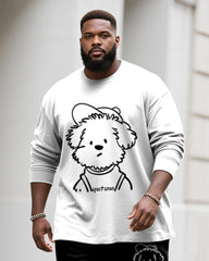 Big & Tall Men's Simple Line Puppy Letter Print Long Sleeve T-Shirt Pants Set