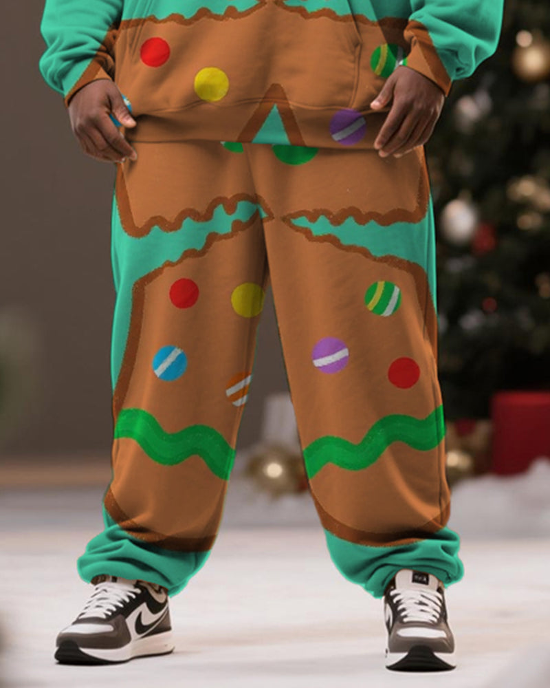 Big & Tall Men's Christmas Gingerbread Man Cosplay Printed Hoodie Suit