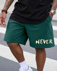 Big & Tall Men's "never Give Up" Inspirational Printed Crew Neck Short Sleeve T-shirt Shorts Set