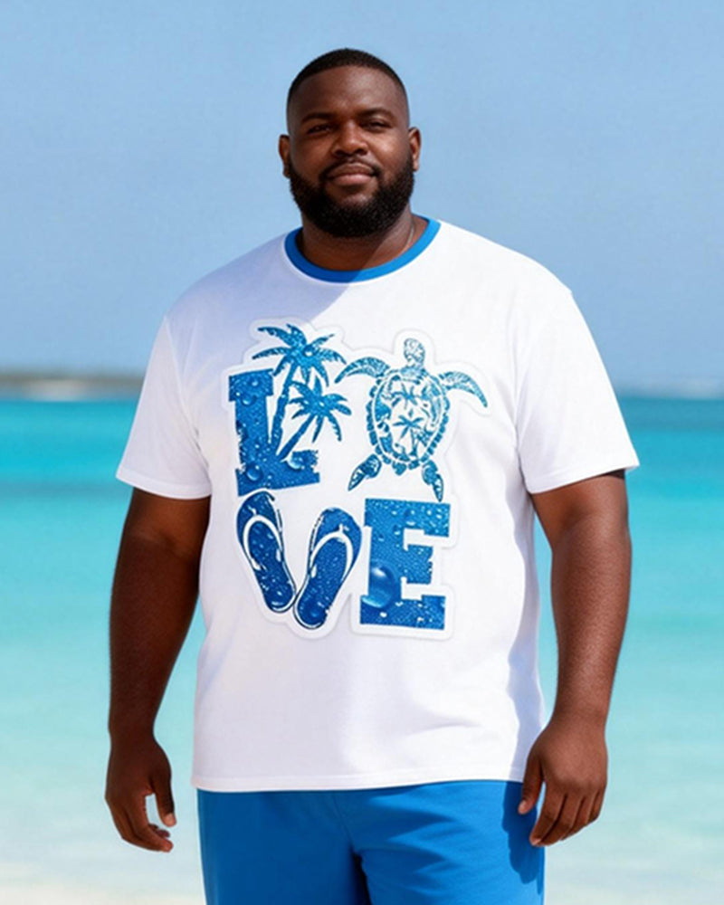 Big & Tall Men's Ocean LOVE Printed Round Neck Short Sleeve T-Shirt Shorts Set
