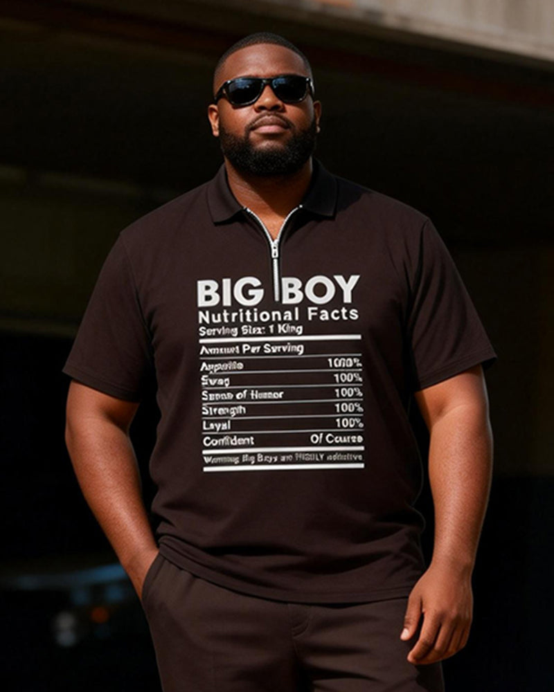 Big & Tall Men's "BIG BOY" Fun Label Printed Zipper Polo Short Sleeve Pants Set