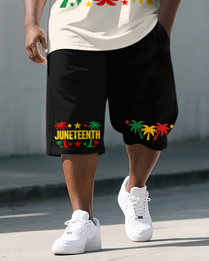 Big & Tall Men's Juneteenth Coconut Print POLO Short Sleeve Shorts Set