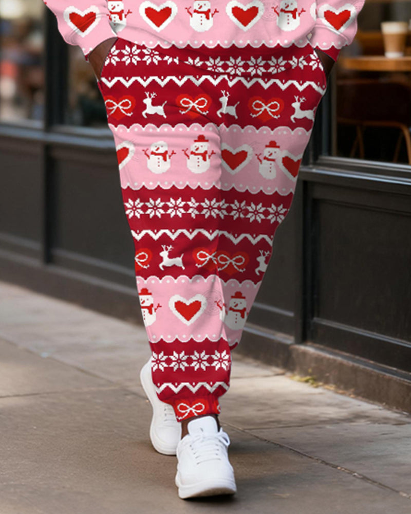 Big & Tall Men's Pink Christmas Stripe Printed Crewneck Sweat Set