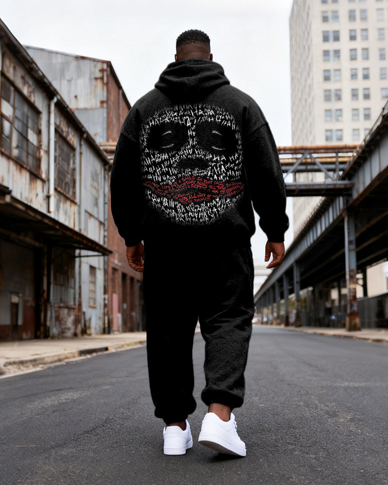 Big & Tall Men's Black Ha Skull Letter Graffiti Print Hoodie Set