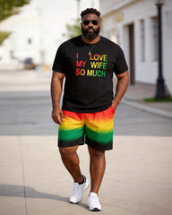 Big & Tall Men's "I Am So Obsessed With Her" Reggae Striped Printed Crew Neck Short Sleeve T-shirt Shorts Set
