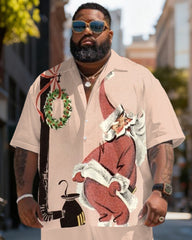 Big & Tall Men's Santa Claus Graffiti Funny Print Short Sleeve Shirt Shorts Set