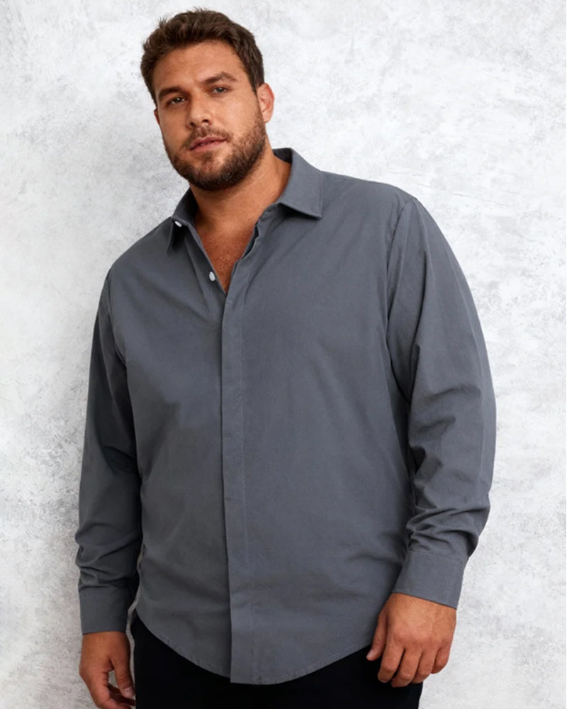 Big & Tall Men's Commuter Collar Solid Color Long Sleeve Shirt S-3XL