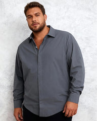 Big & Tall Men's Commuter Collar Solid Color Long Sleeve Shirt S-3XL