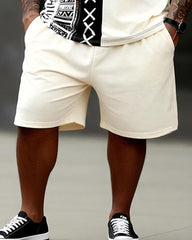 Big & Tall Men’s Patchwork Abstract Face Ethnic-Style Printed Crewneck Short-Sleeve T-Shirt And Shorts Set