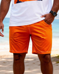 Big & Tall Men's Orange Blue Contrast Coconut Print Round Neck Short Sleeve T-Shirt Shorts Set