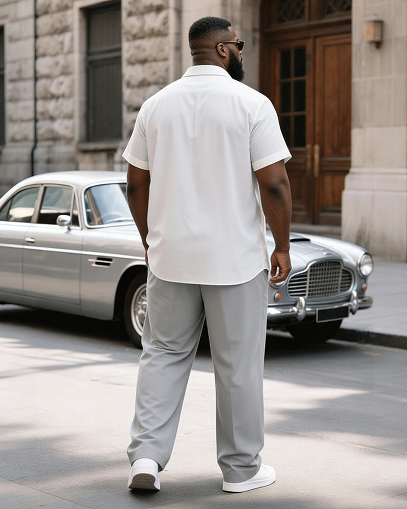 Big & Tall Men's Simple Texture Stripe Printed Short Sleeve Shirt Pants Set