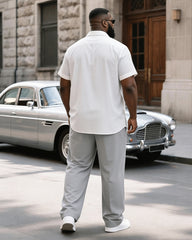 Big & Tall Men's Simple Texture Stripe Printed Short Sleeve Shirt Pants Set