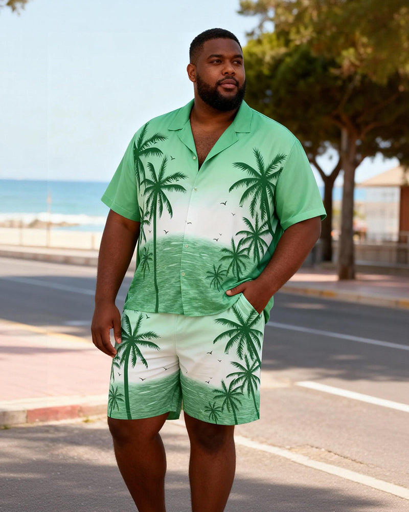 Big & Tall Men's Green Coconut Gradual Print Short Sleeve Shirt Shorts Set