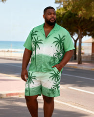 Big & Tall Men's Green Coconut Gradual Print Short Sleeve Shirt Shorts Set