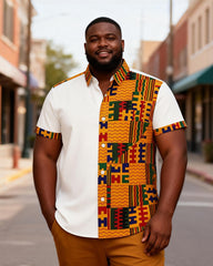 Big & Tall Men's Kent Pattern Half Patchwork Printed Short Sleeve Shirt