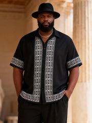 Big & Tall Men's Black Totem Print Short Sleeve Shirt Pants Set