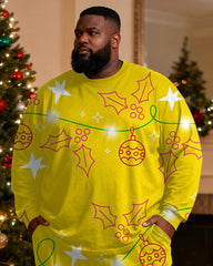 Big & Tall Men's Christmas Letter Yellow Printed Long Sleeve T-Shirt Pants Set