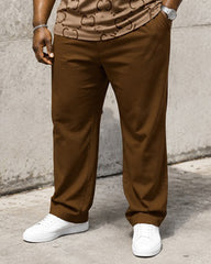 Big & Tall Men's Brown And White Horizontal Pattern Printed Polo Short Sleeve Pants Set