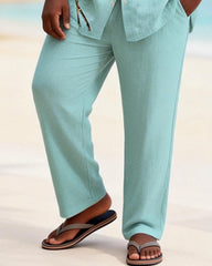 Big & Tall Men's Light Green Bamboo Parrot Printed Long Sleeve Shirt Pants Set