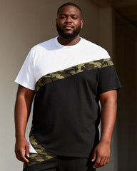 Big & Tall Men's Black And White Camouflage Patchwork Printed T-Shirt Pants Set