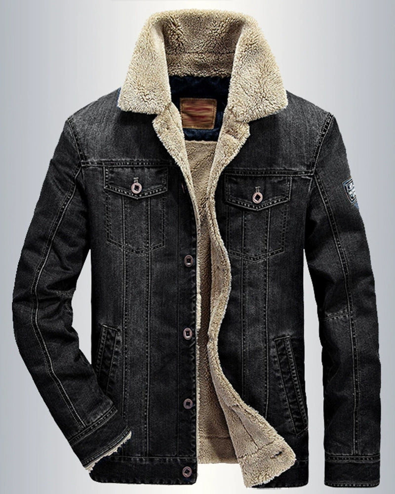 Big & Tall Men's Thickened Velvet Lapel Fur Collar Jacket Coat M-7XL