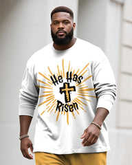 Big & Tall Men's He Has Risen Graffiti Letter Print Long Sleeve T-Shirt Pants Set