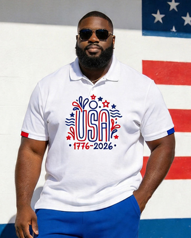 Big & Tall Men's USA 1776-2026 Printed POLO Short Sleeve Shorts Set
