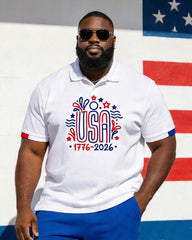 Big & Tall Men's USA 1776-2026 Printed POLO Short Sleeve Shorts Set