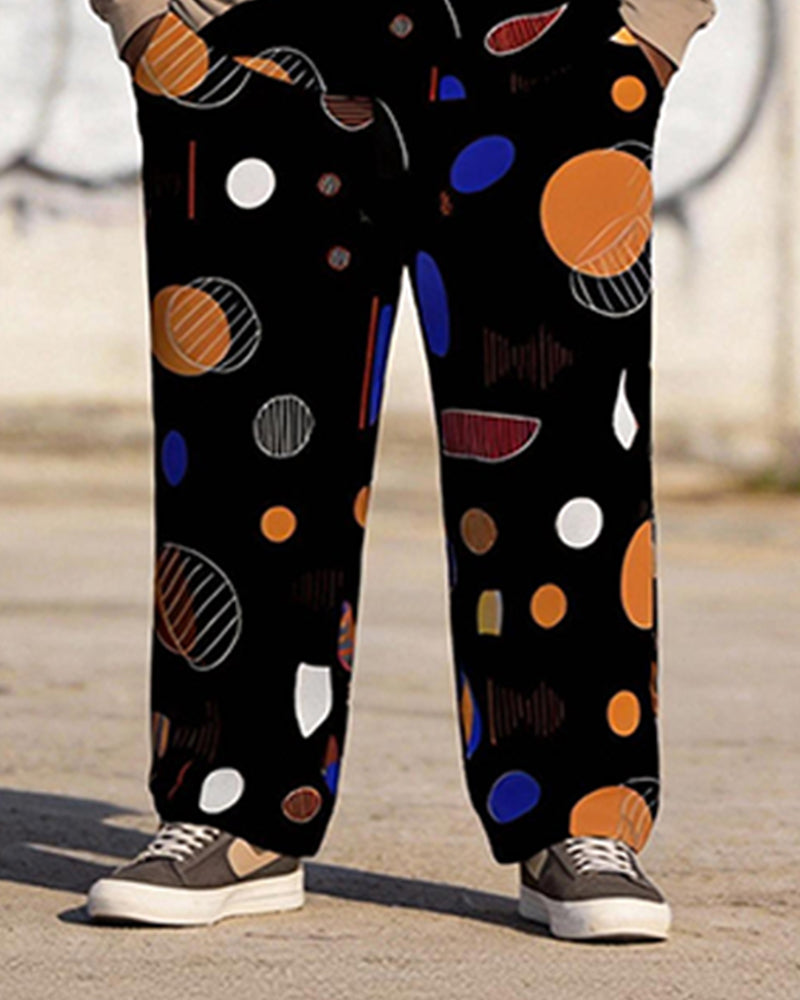 Big & Tall Men's African Art Figure Print Long Sleeve T-Shirt Pants Set