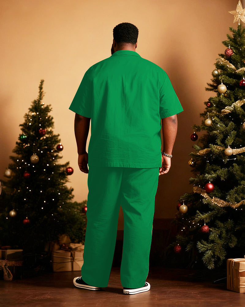 Big & Tall Men's Christmas Elf Tie Cosplay Printed Short Sleeve Shirt Trousers Suit