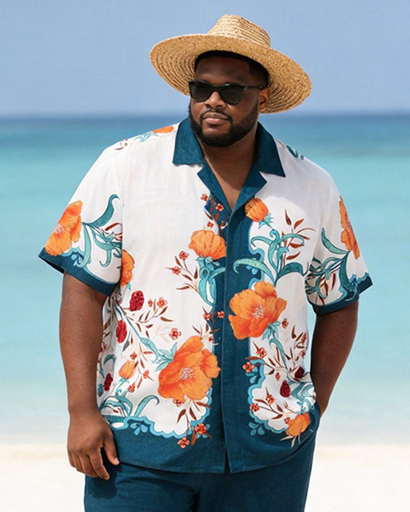 Big & Tall Men's Orange Blossom Print Short Sleeve Shirt Shorts Set