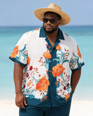 Big & Tall Men's Orange Blossom Print Short Sleeve Shirt Shorts Set