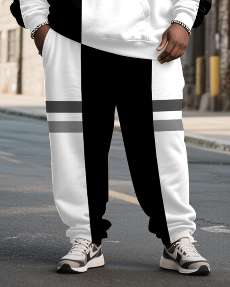 Big & Tall Men's Black And White Color Block Gray Stripe Printed Hoodie Set