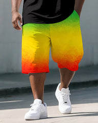 Big & Tall Men's Juneteenth Distressed Flag Reggae Color Printed POLO Short Sleeve Shorts Set