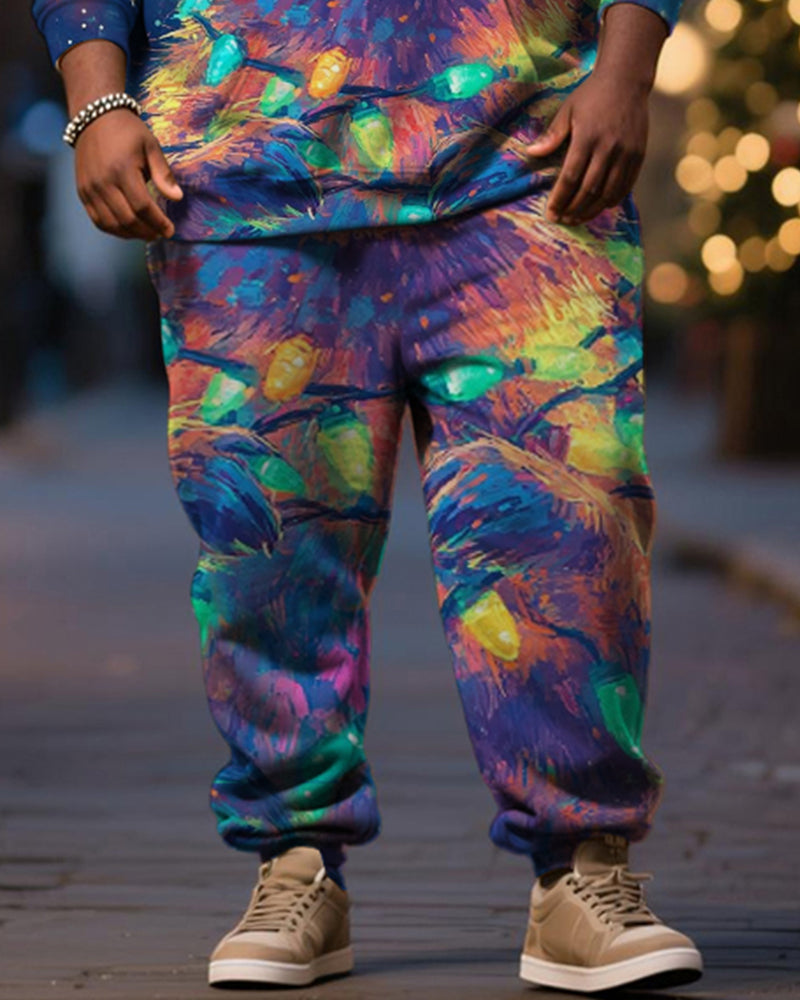 Big & Tall Men's Colorful Star Christmas Hat Raccoon Print Hoodie Set