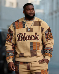 Big & Tall Men's African Batik Black Print Crewneck Sweat Set