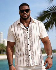 Big & Tall Men's Brown Geometric Stripe Print Short Sleeve Shirt Shorts Set