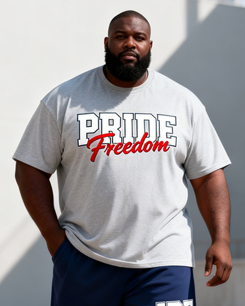 Big & Tall Men's PRIDE Freedom Letter Print Round Neck Short Sleeve T-Shirt Shorts Set