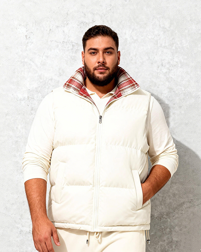 Big & Tall Men's Plaid Stitching Down Cotton Thickened Vest M-5XL
