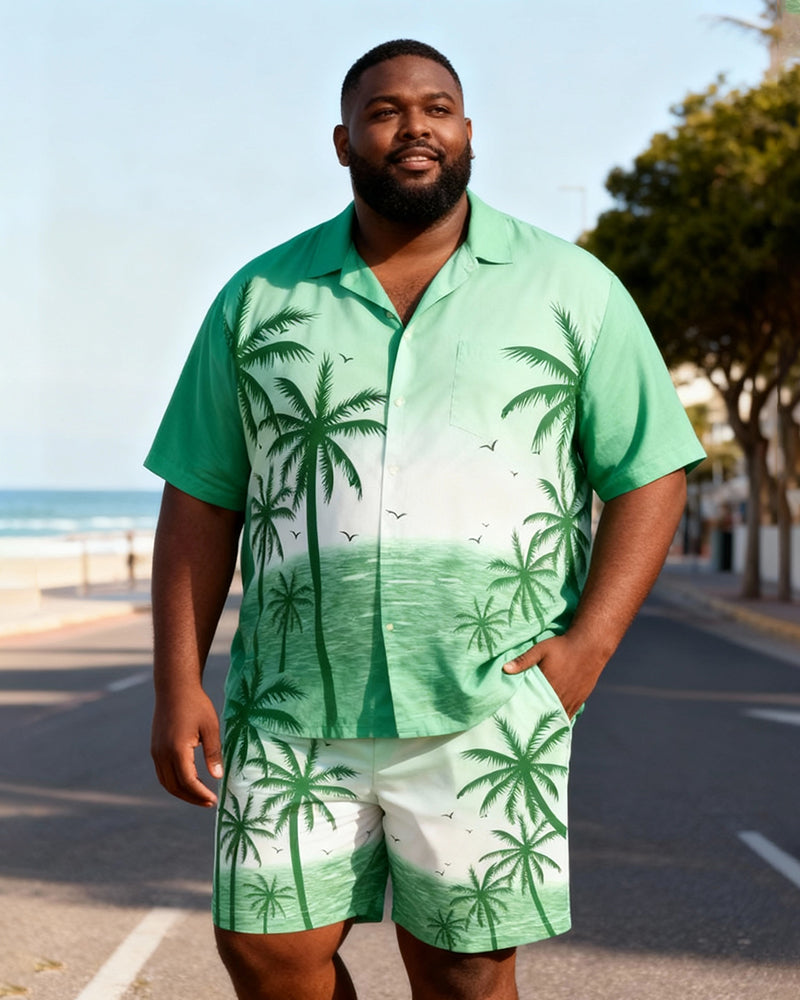 Big & Tall Men's Green Coconut Gradual Print Short Sleeve Shirt Shorts Set