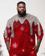 Big & Tall Men's Christmas Flowing Snowflake Print Long Sleeve T-Shirt Pants Set