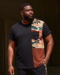 Big & Tall Men's Tropical Floral Patchwork Printed T-Shirt Pants Set