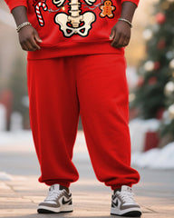 Big & Tall Men's Red Christmas Decoration Skull Skeleton Printed Hoodie Set
